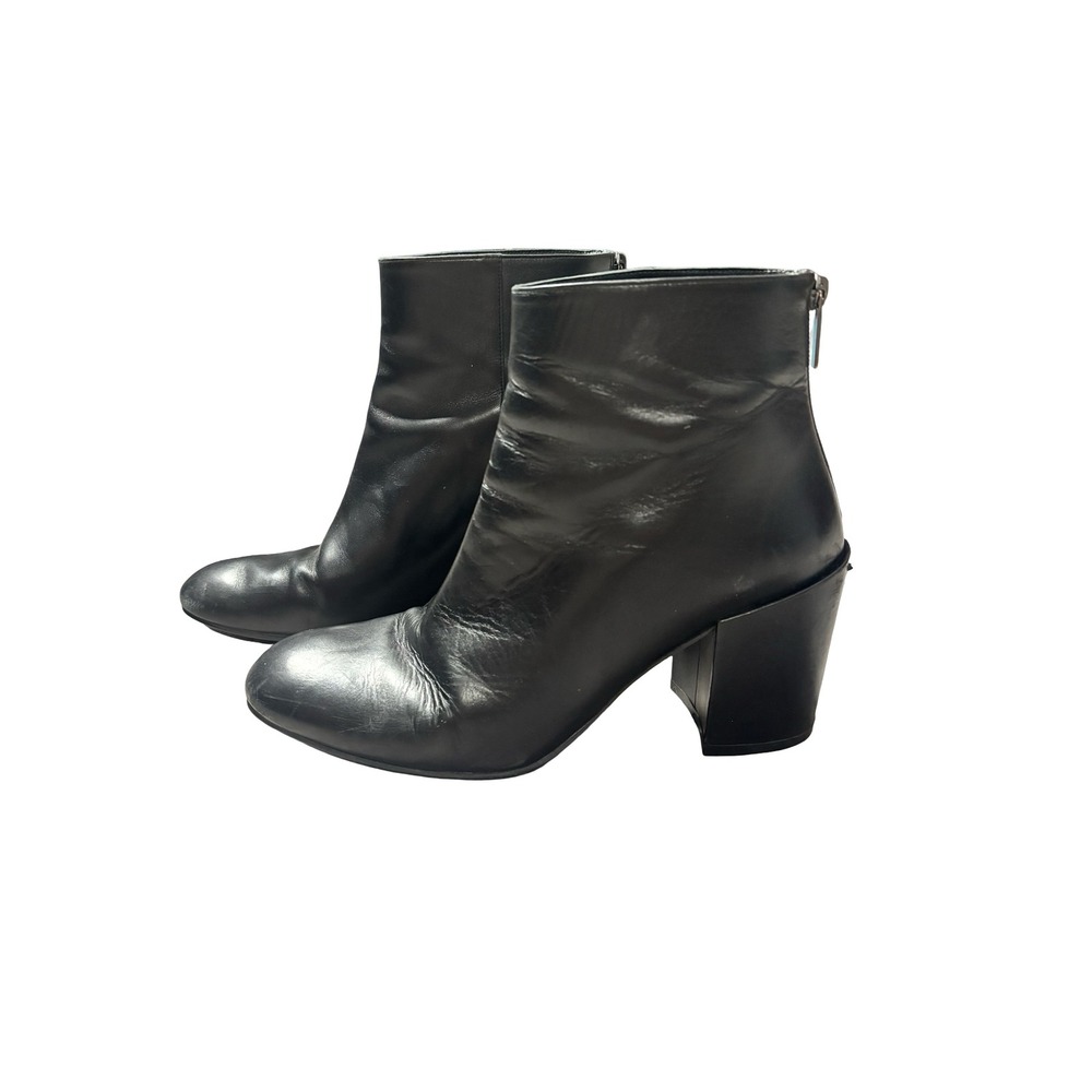 Stuart Weitzman Black Leather Block Heel Booties - Size 10